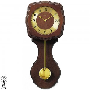 Funkwanduhr mit Pendel golden Holz nussbaum farben