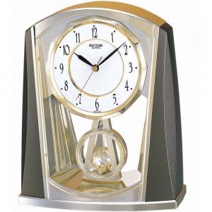 Tischuhr Quarz analog mit Slow-Motion Pendel golden grau