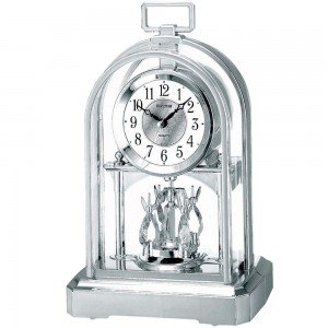 Tischuhr Quarz analog silbern mit Drehpendel