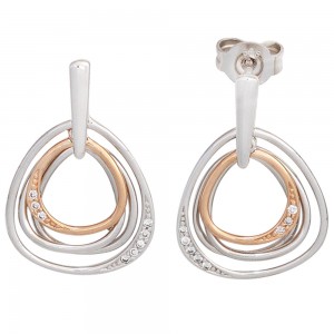 Ohrhänger 585 Weißgold Rotgold bicolor 16 Diamanten Ohrringe Ohrstecker
