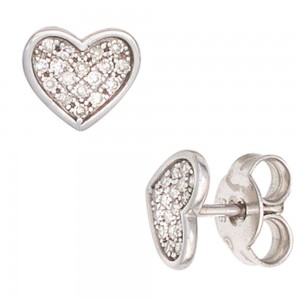 Ohrstecker Herz Herzen 585 Weißgold 34 Diamanten 0,14ct. Ohrringe
