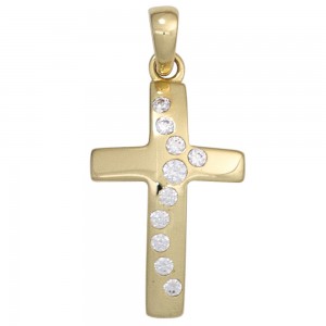 Anhänger Kreuz 333 Gelbgold 10 Zirkonia Kreuzanhänger Goldkreuz