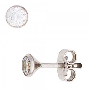 Ohrstecker rund 333 Gold Weißgold 2 Zirkonia Ohrringe Goldohrstecker