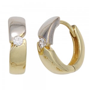 Creolen rund 333 Gelbgold bicolor 2 Zirkonia Ohrringe Goldcreolen
