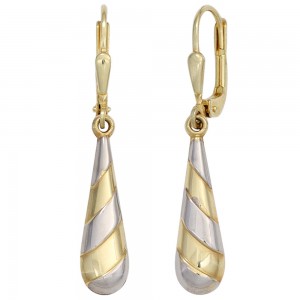 Boutons Tropfen 333 Gelbgold bicolor Ohrringe Ohrhänger Goldohrringe