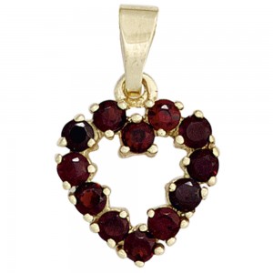 Anhänger Herz 375 Gelbgold 12 Granate rot Herzanhänger
