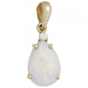 Anhänger Tropfen 585 Gelbgold 1 Opal 1 Diamant Brillant 0,02ct.