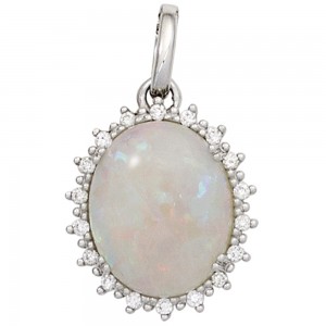 Anhänger oval 585 Weißgold 1 Opal 18 Diamanten Brillanten 0,10ct.
