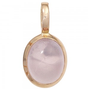 Anhänger oval 585 Rotgold 1 Rosenquarz Cabochon rosa Goldanhänger