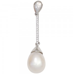 Anhänger 585 Weißgold 1 Süßwasser Perle 14 Diamanten Perlenanhänger