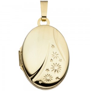 Medaillon oval 585 Gelbgold Anhänger zum Öffnen