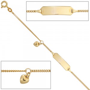 Schildband Herz 585 Gelbgold 14cm Gravur ID Armband Federring