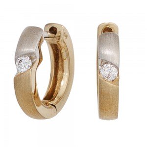 Creolen rund 585 Gelbgold bicolor matt 2 Diamanten Brillanten Ohrringe