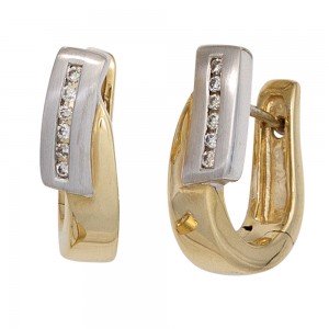 Creolen 585 Gelbgold Weißgold bicolor teilmatt 12 Diamanten Brillanten Ohrringe