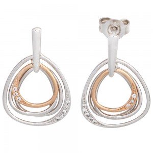 Ohrhänger 585 Weißgold Rotgold bicolor 16 Diamanten Ohrringe Ohrstecker