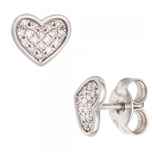 Ohrstecker Herz Herzen 585 Weißgold 34 Diamanten 0,14ct. Ohrringe