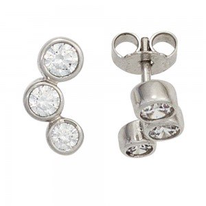 Ohrstecker 375 Gold Weißgold 6 Zirkonia Ohrringe