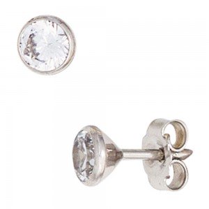 Ohrstecker rund 333 Gold Weißgold 2 Zirkonia Ohrringe Goldohrstecker