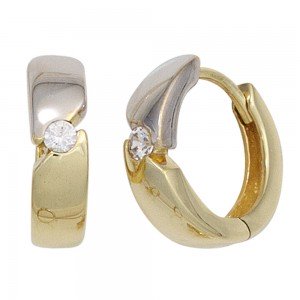 Creolen rund 333 Gelbgold bicolor 2 Zirkonia Ohrringe Goldcreolen