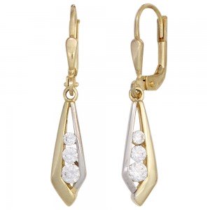 Boutons 333 Gelbgold bicolor 6 Zirkonia Ohrringe Ohrhänger Goldohrringe