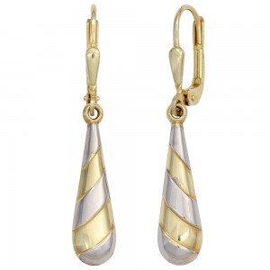 Boutons Tropfen 333 Gelbgold bicolor Ohrringe Ohrhänger Goldohrringe