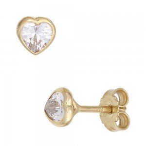 Ohrstecker Herz Herzen 333 Gelbgold 2 Zirkonia Ohrringe Goldohrstecker