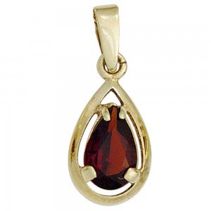 Anhänger Tropfen 333 Gelbgold 1 Granat rot Goldanhänger