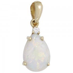 Anhänger Tropfen 585 Gelbgold 1 Opal 1 Diamant Brillant 0,02ct.