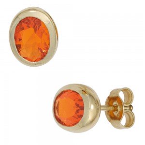 Ohrstecker oval 585 Gelbgold 2 Feueropale Ohrringe Goldohrstecker