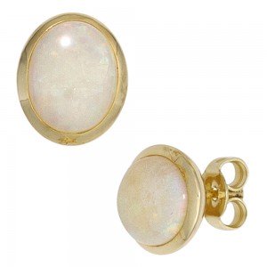 Ohrstecker oval 585 Gelbgold 2 Opale Ohrringe Goldohrstecker