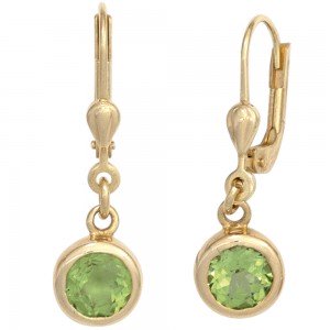 Boutons rund 585 Gelbgold 2 Peridote grün Ohrringe Ohrhänger Goldohrringe