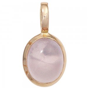 Anhänger oval 585 Rotgold 1 Rosenquarz Cabochon rosa Goldanhänger