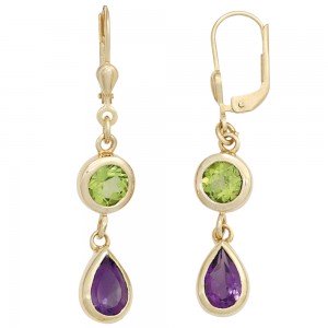 Boutons 585 Gelbgold 2 Amethyste lila 2 Peridote grün Ohrringe Ohrhänger