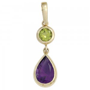 Anhänger 585 Gelbgold 1 Peridot grün 1 Amethyst violett Goldanhänger