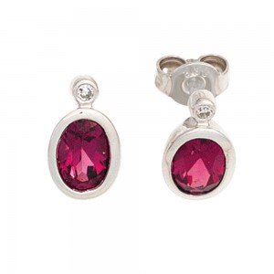 Ohrstecker oval 585 Weißgold 2 Turmaline rosa pink 2 Diamanten Ohrringe