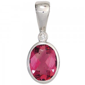 Anhänger oval 585 Weißgold 1 rosa Turmalin 1 Diamant 0,01ct.