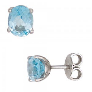 Ohrstecker oval 585 Weißgold 2 Blautopase hellblau blau Ohrringe