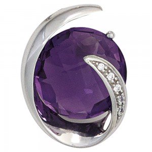 Anhänger 585 Weißgold 1 Amethyst lila violett 5 Diamanten Brillanten 0,02ct