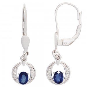 Boutons 585 Weißgold 2 Safire blau 4 Diamanten Ohrringe Ohrhänger