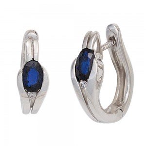 Creolen 333 Gold Weißgold 2 Safire blau 2 Diamanten Brillanten Ohrringe