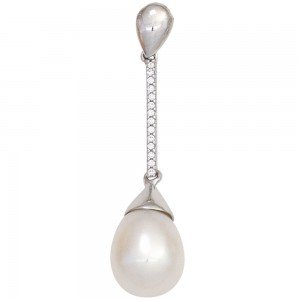 Anhänger 585 Weißgold 1 Süßwasser Perle 14 Diamanten Perlenanhänger