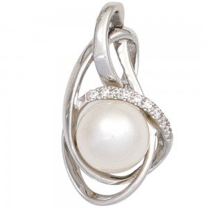 Anhänger 585 Weißgold 1 Süßwasser Perle 9 Diamanten Perlenanhänger