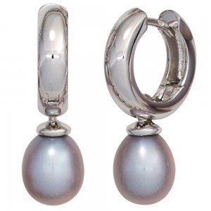 Creolen 585 Weißgold 2 Süßwasser Perlen Ohrringe Perlenohrringe