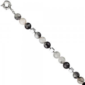 Collier Edelsteinkette Rutilquarz mit Hämatin 45cm Halskette Kette grau