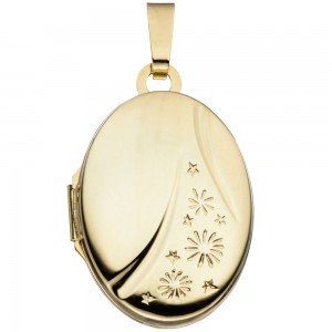Medaillon oval 585 Gelbgold Anhänger zum Öffnen