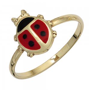 Kinder Ring Marienkäfer 333 Gold Gelbgold Lackeinlage rot schwarz Kinderring