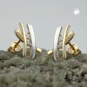 Ohrstecker bicolor mit Zirkonia 375 Gold