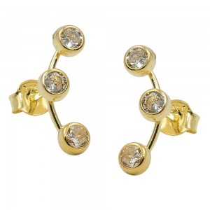 Ohrstecker je 3x Zirkonia mit Steg 375 Gold