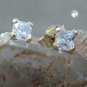 Ohrstecker Viereck mit Zirkonia 375 Gold