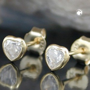 Ohrstecker Herz mit Zirkonia 375 Gold
